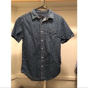 Blue Short Sleeve Patterned Button Up
